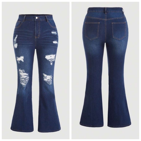 SHEIN Denim - SHEIN Plus Ripped Flare Leg Jeans
